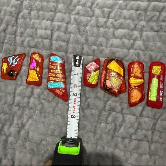 Set of 9 Red Fused Dichroic Glass Cabochons – Iridescent Art Pieces for Jewelry - Picture 7 of 16